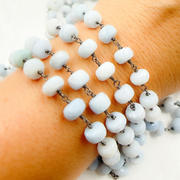 Blue Opal Rondel Oxidized Chain